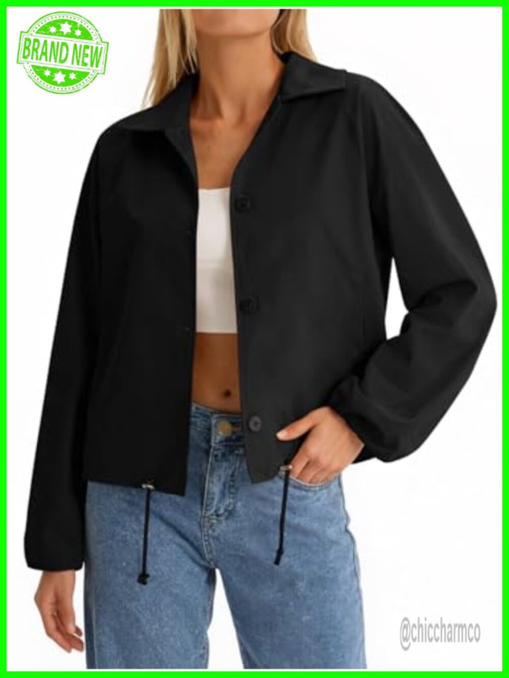 Cropped Bomber Jacket for Women, Lightweight Casual Button Down Fall & Spring